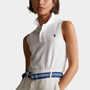 Ralph Lauren Polo Sleeveless Collared Polo Knit Shirt, White, Size Small